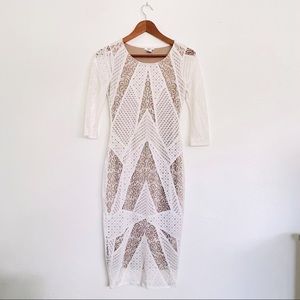 bar III Geometric White & Nude Midi Dress-sz Small